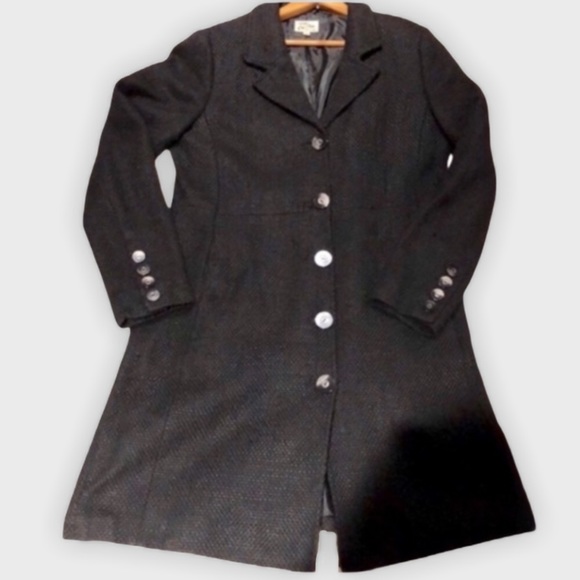 Black Wool Blend Textured Lined Great Quality Peacoat - Picture 6 of 11